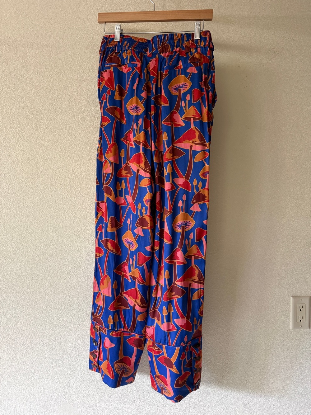 FARM Rio Blue Wide-Leg Pants with Pink & Orange Mushroom Print